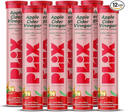 PLIX THE PLANT FIX Apple Cider Vinegar Effervescent Tablets with The Mother, 700mg ACV with VIT B12, B6, Pack of 12 |Vegan, No Added Sugar, Non-GMO & Gluten-Free