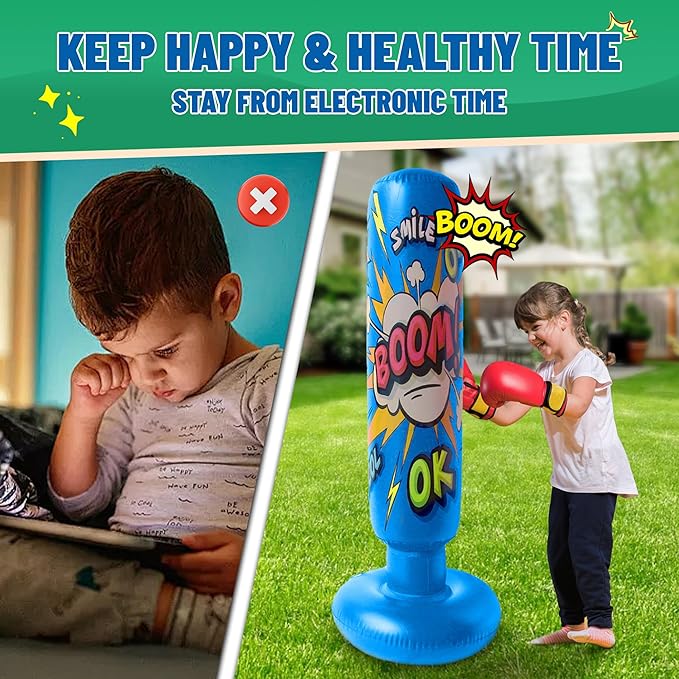 Baiao Punching Bag, Inflatable Kids Boxing Bag for Kids 3-12, Boxing Equipment for Child and Adults, Christmas, Birthday Gifts, Punching Bag Practice Karate, Taekwondo