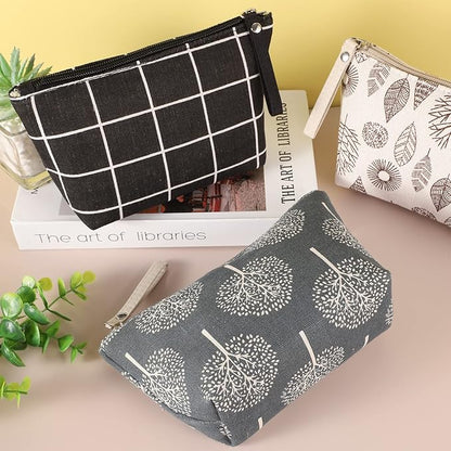 SUMAJU 4 Pcs Canvas Cosmetic Bag, Multi-function Travel Makeup Bag Cosmetic Pouch with Zipper Travel Toiletry Bag Small Makeup Pouch Christmas Gifts Stocking Stuffers for Women
