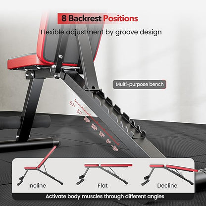 Basic Weight Bench for Home Gym 8 Backrests, 660LBS Weight