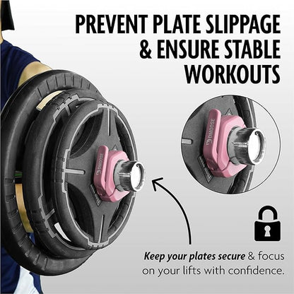 DMoose Fitness Barbell Clips 2" (Pair) - Quick Release Olympic Barbell Clamps & Collars with Anti Slip TPR Lining for Secure Weightlifting & Powerlifting - Weight Clips for Bars at Home or Gym