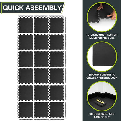ProsourceFit Extra Thick Puzzle Exercise Mat 1 inch 24 Sq 6 Tiles