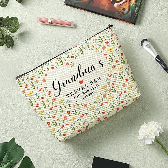 Grandma's Travel Bag Mothers Day Makeup Bag Grandma Gifts Grandma Birthday Gifts Funny Coloful Floral Cosmetic Bag for Women Nana Gigi Mimi Nanny Granny Chirstmas Appreciation Retirement Gifts