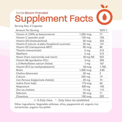 Bloom Comprehensive Prenatal Supplements to Support Healthy Mama & Baby | 1 Month Supply | Multivitamin with Iron, and Methylated Folate | Non GMO, Gluten Free, Vegetarian, No Preservatives