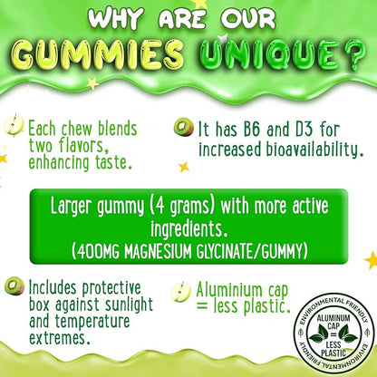 Magnesium Glycinate Gummies 400mg - Magnesium for Sleep, Calm, Relax & Muscle Relief with B6 & D3 and No Melatonin - Family-Friendly for Kids, Teens & Adults - Vegan & Non-GMO Supplement - 120 Count