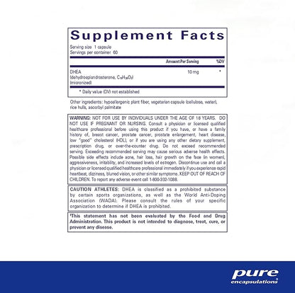 Pure Encapsulations DHEA 10 mg - Adrenal Supplement for Immune Support, Metabolism & Hormone Balance - with Micronized DHEA - 60 Capsules