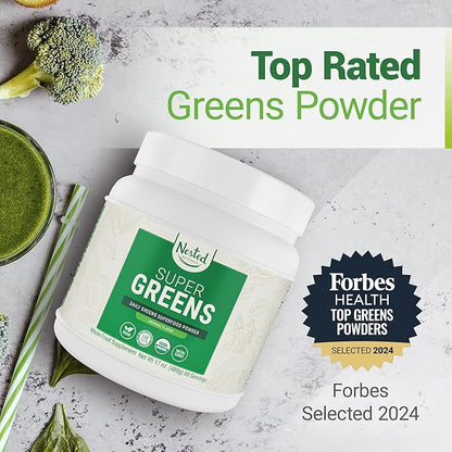 Super Greens Daily Greens Superfood Powder - Certified USDA Organic Green Powder w/20+ Whole Foods, Spirulina Powder, Wheat & Barley Grass - Probiotics, Fiber & Enzymes - Original Flavour, 60 Servings