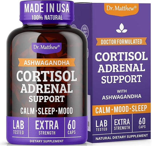 Dr. Matthew Cortisol Reducer & Adrenal Support Supplement with Ashwagandha, Rhodiola & Ginseng – A Detox Cocktail to Lower Cortisol & Support Relaxation, Calm & Restful Sleep