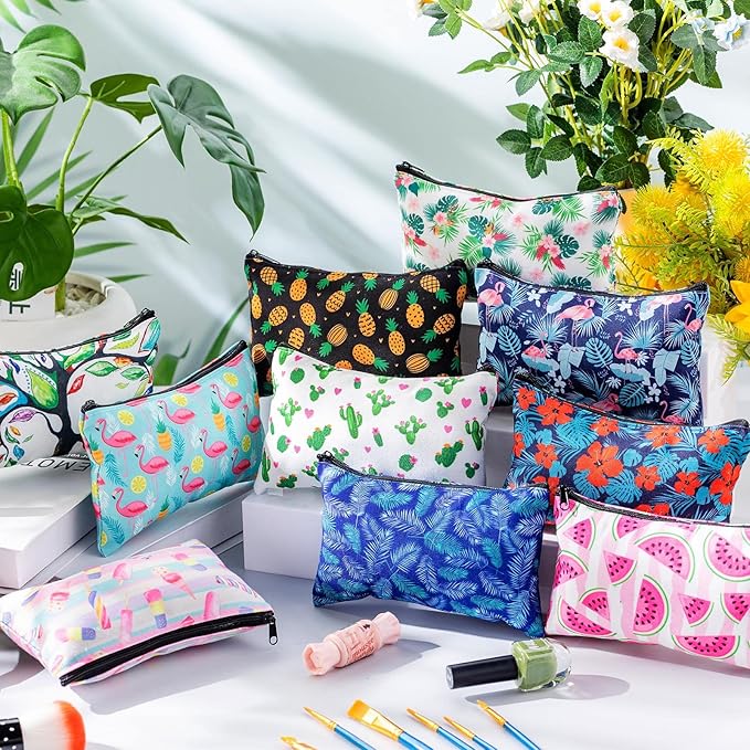 Reginary 20 Pieces Cosmetic Bag for Women, Roomy Makeup Bags with Zipper Toiletry Bag Pouch Travel Packing Accessory Organizer Gifts, 7 x 4.3 Inches (Summer)