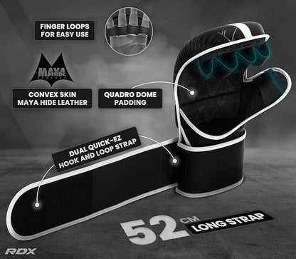 RDX MMA Gloves Sparring Grappling, Hybrid Open Palm Martial Arts Mitts Men Women, Maya Hide Leather Wrist Support, Cage Fighting Combat Sports Boxing Glove Training, Muay Thai, Punching Bag Kickboxing