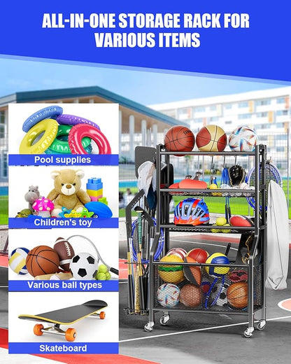 Garage Sports Equipment - Ball Storage Rack 2025 Upgraded Heavy Duty Steel Ball Storage Sports Organizer for Garage