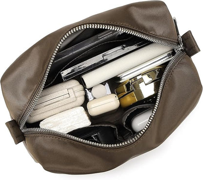 Organizer Bag Lightweight Cosmetic Bag with Ring Clasp Perfect Travel Makeup Bag for Women nylon Stand Up Design (Brown/Nylon)