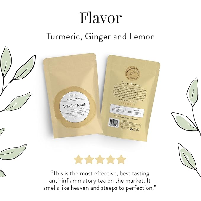 Organic Whole Health Tea, 30 Tea Bags with Turmeric, Ginger, Lemon and Black Pepper
