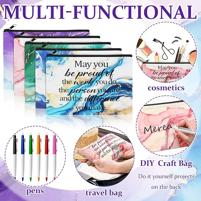 Sieral 20 Pcs Employee Appreciation Gifts Inspirational Canvas Makeup Bags Marble Inspirational Cosmetic Bag with Zipper Appreciation Bag for Employees Coworkers Staff Teacher Volunteer Thank You Gift