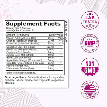 Water Retention Pills for Women Bloating Relief with Vitamin B6, Dandelion & Green Tea Natural Diuretic for Water Draining, Bloating & Swelling Detox Capsules - 60 Caps (2 Months Supply) - by LadyMe