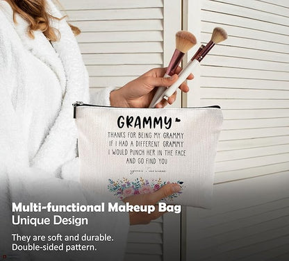 Funny Grammy Makeup Cosmetic Bag - Mothers Day Gift from Grandkids, Best for Grandma, Floral Small Purse Bag