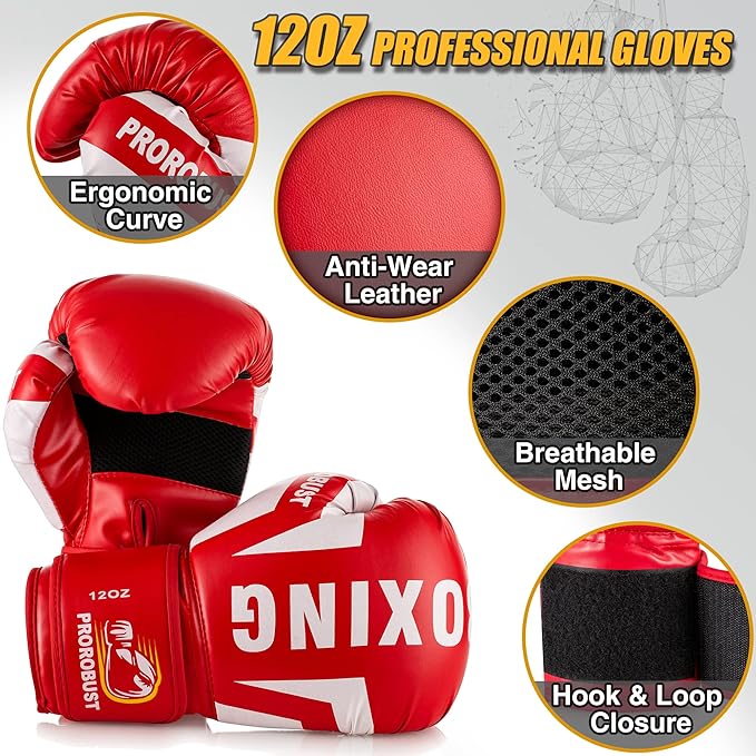 Prorobust Punching Bag for Adults, 4ft PU Heavy Boxing Bag Set with 12OZ Gloves for MMA Kickboxing Boxing Karate Home Gym Training (Unfilled)
