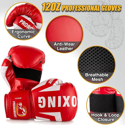 Prorobust Punching Bag for Adults, 4ft PU Heavy Boxing Bag Set with 12OZ Gloves for MMA Kickboxing Boxing Karate Home Gym Training (Unfilled)