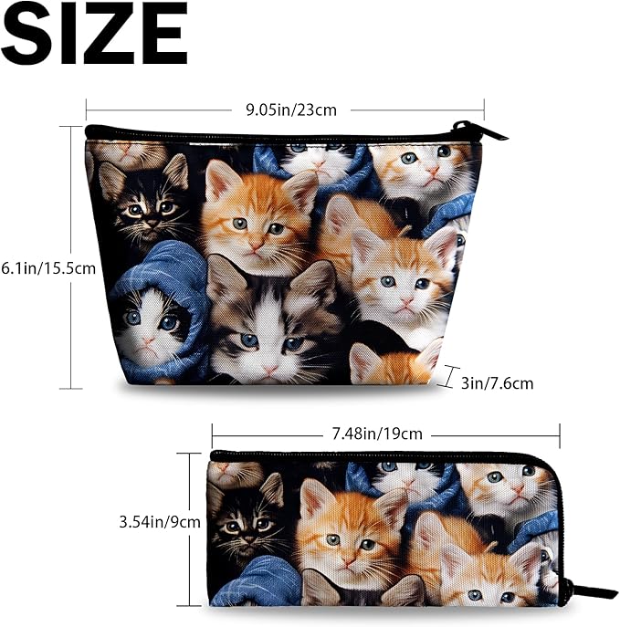Women Cat Makeup Bag, Funny Animal Cosmetic Pouch for Teens Girls Big Capacity Cosmetic Bags for Travel Essentials