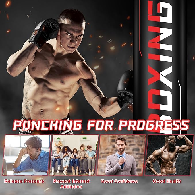 Freestanding Punching Bag for Adult Teens, 70" Heavy Punching Bag with Boxing Gloves and Electric Air Pump for Beginners Kickboxing Training MMA Muay Thai Fitness Office Home Gym
