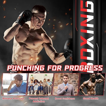 Freestanding Punching Bag for Adult Teens, 70" Heavy Punching Bag with Boxing Gloves and Electric Air Pump for Beginners Kickboxing Training MMA Muay Thai Fitness Office Home Gym