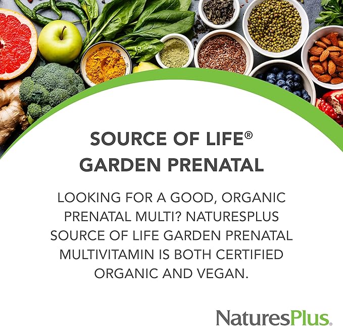 NaturesPlus Source of Life Garden Certified Organic Prenatal Multivitamin - 90 Vegan Tablets - Supports Reproductive Health & Pregnancy - Folic Acid - Non-GMO, Vegetarian, Gluten-Free - 30 Servings