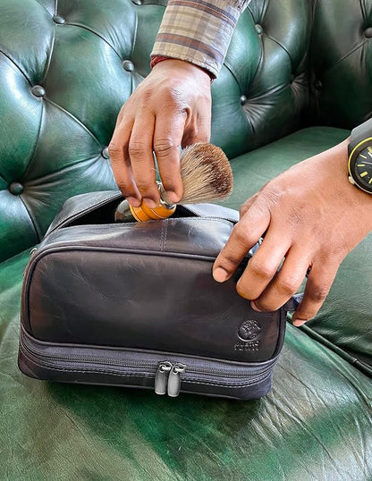 RUSTIC TOWN Leather Toiletry Bag for Men Travel Shaving Dopp Kit Toiletries Organizer Cosmetic Makeup Bag for Women