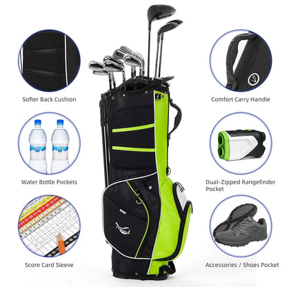 Golf Stand Bag 14 Way Top Dividers Full-Length with Stand, 8 Pockets, Cooler Pouch, Waterproof Golf Bag for Men, Dual Strap, Rain Hood