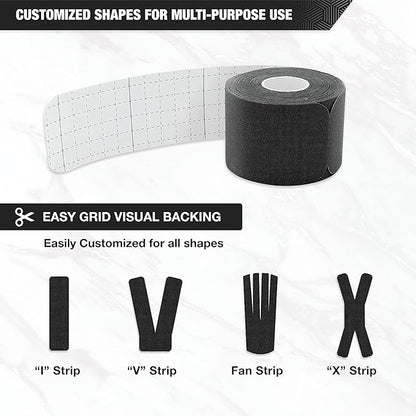 EVERLIT [Single] Pre-Cut Elastic Cotton Kinesiology Therapeutic Athletic Sports Tape, for Pain Relief and Support, 20 Precut 10” Strips (Black)