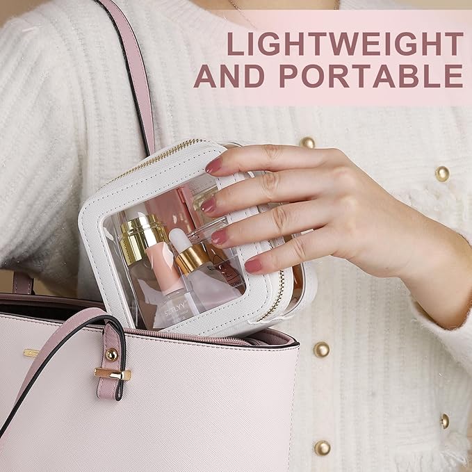 Small Makeup Bag Clear Mini Cosmetic Makeup Case & Toiletry Bag with Zipper Women's Purse Organizer & Car Essentials (White, MINI-2)