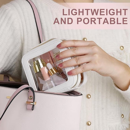 Small Makeup Bag Clear Mini Cosmetic Makeup Case & Toiletry Bag with Zipper Women's Purse Organizer & Car Essentials (White, MINI-2)