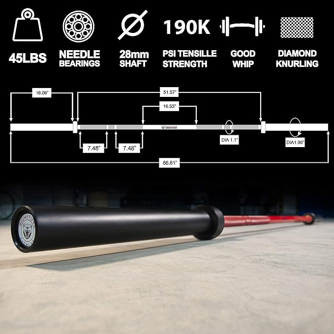 Signature Fitness Olympic Cerakote Barbell – for Home 190K PSI 1,500-Pound Capacity,