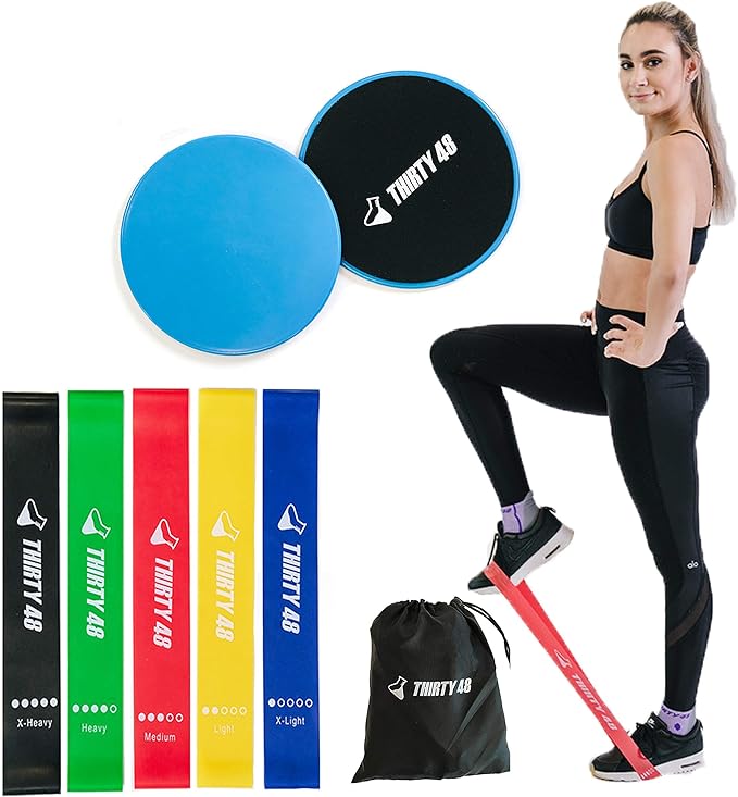Thirty48 Gliding Discs Core Sliders and 5 Exercise