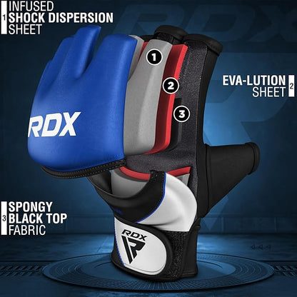 RDX MMA Gloves Grappling Sparring, Maya Hide Leather, Boxing Gloves Men Women Muay Thai Martial Arts Training, Half Finger Adjustable Mitts Wrist Support Kickboxing Cage Fighting Punching Bag Workout