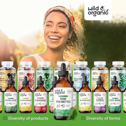 Wild & Organic Saw Palmetto Tincture - Saw Palmetto Liquid Extract Supplement for Men & Women - Saw Palmetto Powder Based Drops - Vegan, Alcohol Free - 4 fl oz
