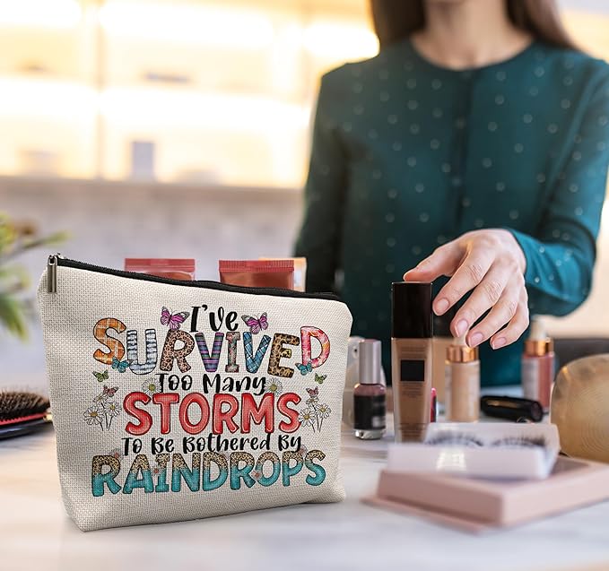 Inspirational Nurse Makeup Bag - Positive Gifts for Women, Survived Too Many Storms
