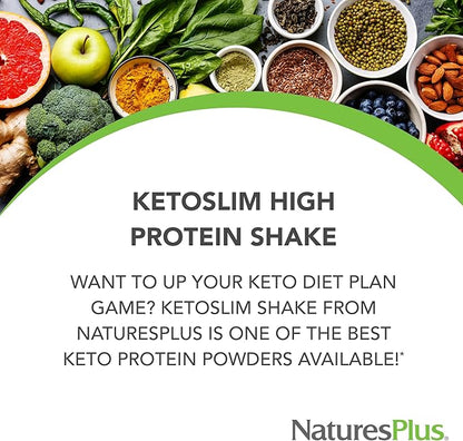 Natures Plus KETOSlim Vanilla Shake - .80 lbs, Vegetarian Protein Powder - Low Carb Plant-Based Meal Replacement - for Keto, Low Glycemic & Diabetic Lifestyles - Gluten-Free - 11 Servings