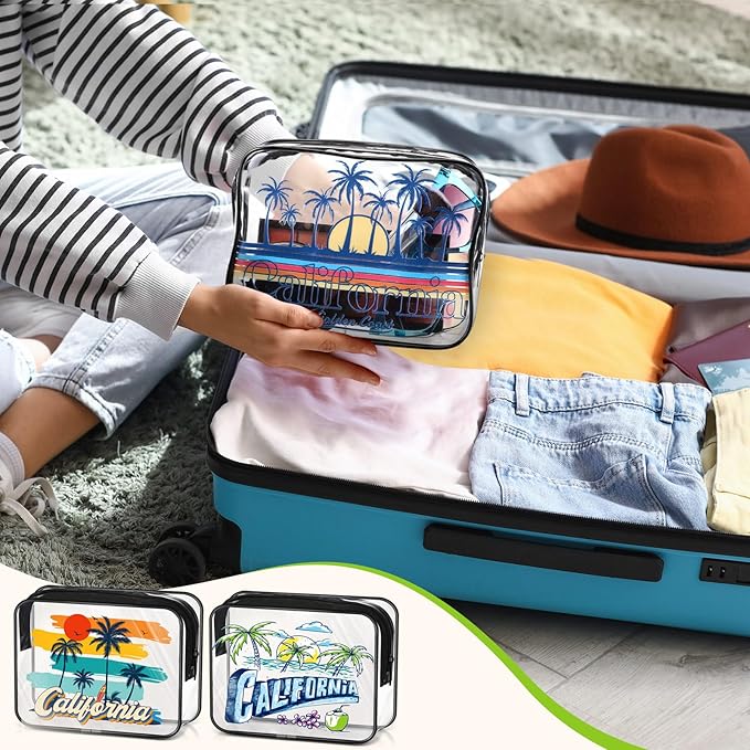 Reginary 10 Pcs California Souvenirs and Gifts Clear Beach Cosmetic Bags PVC Plastic Makeup Bags Waterproof Toiletry Handbags with Zipper Survival Kit Pouch Gifts for Women Travel Summer Vacation
