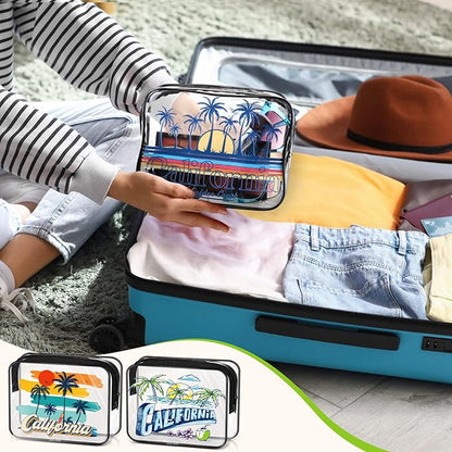 Reginary 10 Pcs California Souvenirs and Gifts Clear Beach Cosmetic Bags PVC Plastic Makeup Bags Waterproof Toiletry Handbags with Zipper Survival Kit Pouch Gifts for Women Travel Summer Vacation