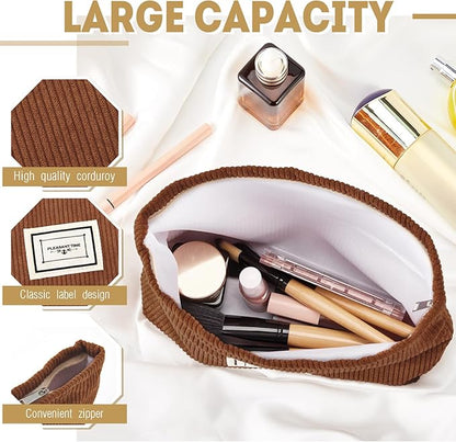 Sanwuta 4 Pack Velvet Makeup Bag Cosmetic Bag for Women Large Capacity Corduroy Pouch Zipper Canvas Travel Toiletry Purse Make up Organizer Case Accessories(Yellow Brown Series,Plaid)