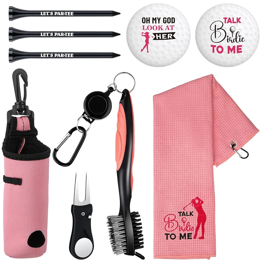 9 Pcs Golf Accessories Kit Golf Club Cleaning Kit Include Microfiber Towel, Cleaner Brush, Ball and Tee Holder, Divot Repair Tool, Ball Bag with Hook for Men Women Gifts