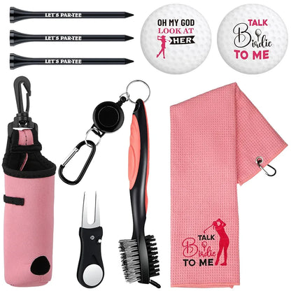 9 Pcs Golf Accessories Kit Golf Club Cleaning Kit Include Microfiber Towel, Cleaner Brush, Ball and Tee Holder, Divot Repair Tool, Ball Bag with Hook for Men Women Gifts