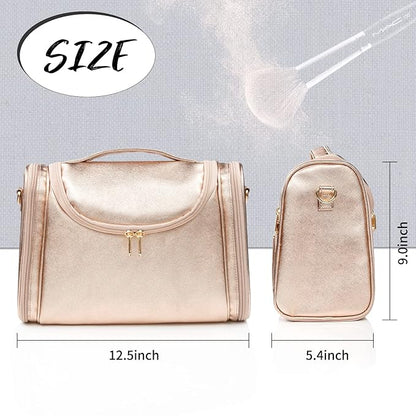 Ethereal Large Makeup Bag, Rose Gold Travel Makeup Bag with Shoulder Strap Toiletry Bag for Women Waterproof Cosmetic Travel Bag