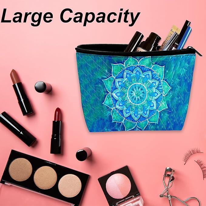 Makeup Bag Abstract Blue Mandala Cosmetic Bag for Women, Waterproof Large Capacity Travel Toiletry Organizer 9.5×5.9 Inch