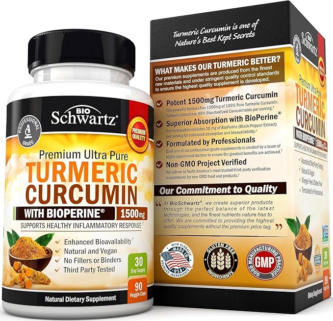Turmeric Curcumin with Black Pepper Extract 1500mg - High Absorption Ultra Potent Turmeric Supplement with 95% Curcuminoids and BioPerine - Non GMO Tumeric Capsules for Joint Support - 90 Capsules