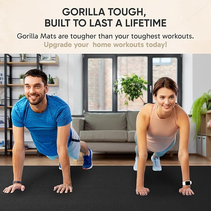 Gorilla Mats Premium Large Exercise Mat – 8' x 4' x 1/4" Ultra Durable, Non-Slip, Workout Mat for Instant Home Gym Flooring – Works Great on Any Floor Type or Carpet – Use With or Without Shoes