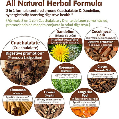 Digestive Health Drops, Cuachalalate Digestion Supplement for Gut Detox Cleanse Support and Stomach Ulcer, Corteza de Cocolmeca para Despertar digestivo y Limpiar Estomago. 2oz
