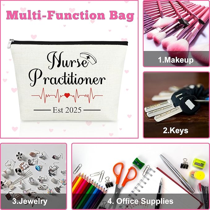 Mxrymvu New Nurse Practitioner Gifts Cosmetic Bag New Nurse Graduation Gifts for Nursing NP Makeup Bag NP Est 2025 Nurse Gifts Nursing Graduation Gifts Nursing Gifts Travel Makeup Pouch