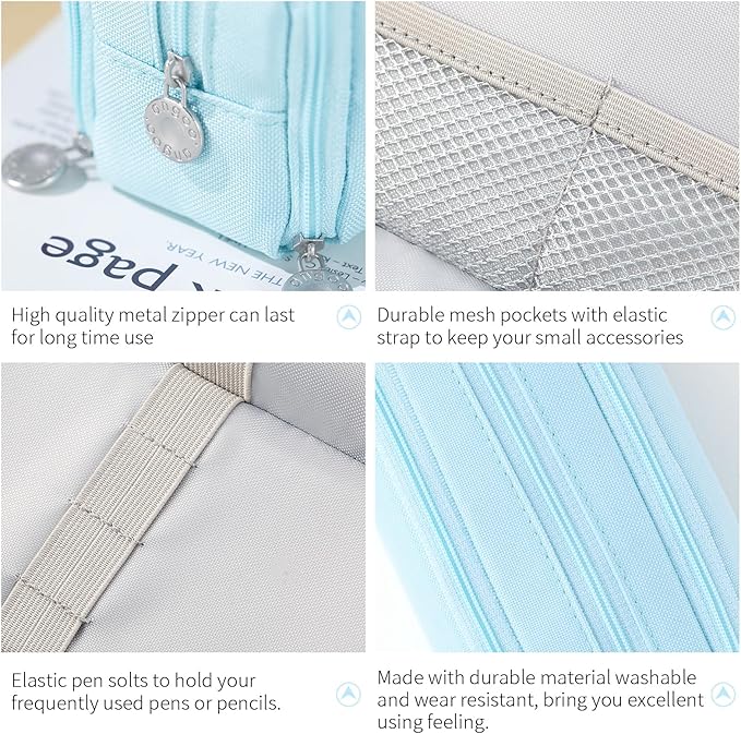 CICIMELON Pencil Case Large Capacity Pencil Pouch 3 Compartments Pencil Bag Gift for Students Girls Adults Women (Light Blue)