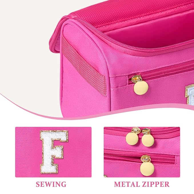 COSHAYSOO Christmas Valentines Galentines Day Fall Travel Gifts for Women Friend Sister Bestie Happy Birthday Party Favor Present, Large Hanging Toiletry Bag Skin Care Toiletries Hot Pink Letter F